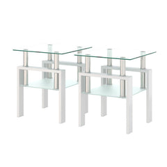 Set Of 2, Modern Tempered Glass Tea Table Coffee Table End Table, Square Table For Living Room, Transparent White